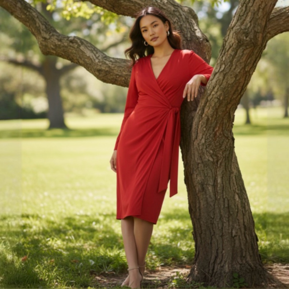 Vintage Tom & Linda Platt For Saks 5th Avenue Tootsies Red Wrap Dress Size Small